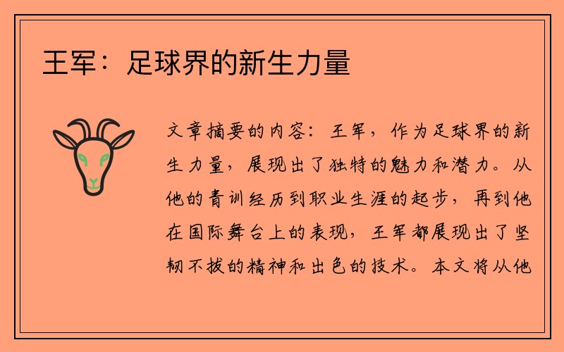 王军：足球界的新生力量